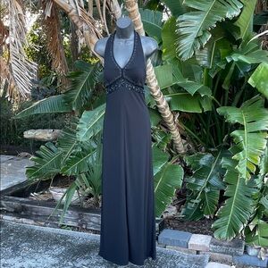 beaded halter gown with sheer cut out